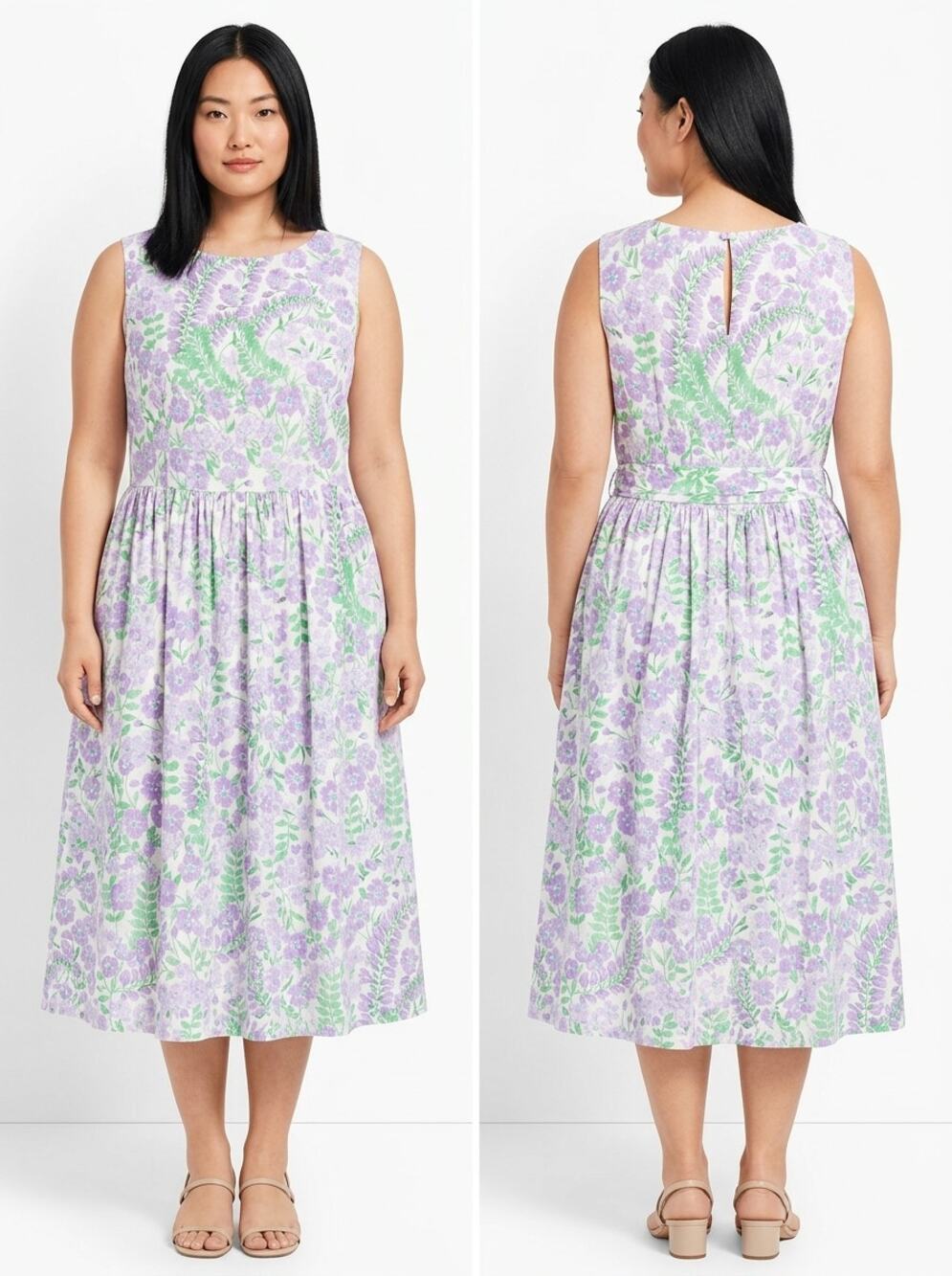 Talbots Plus Purple Green Floral Sleeveless Midi Dress Women Size 20W - Picture 1 of 10